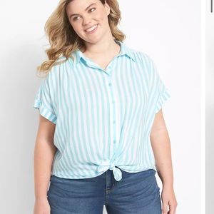 Lane Bryant Classic No Peek Striped Button-Down Tie-Hem Blouse Sz 18